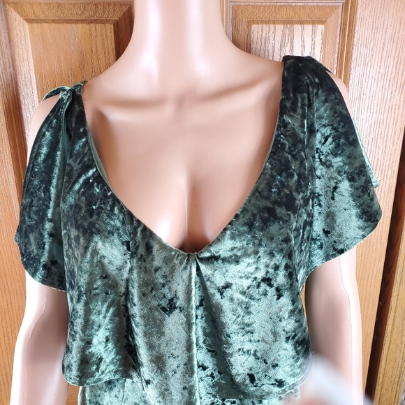 NWT SMY MuMu Green Velvet plunging V neck open back mini Swing dress Size small - Picture 2 of 7
